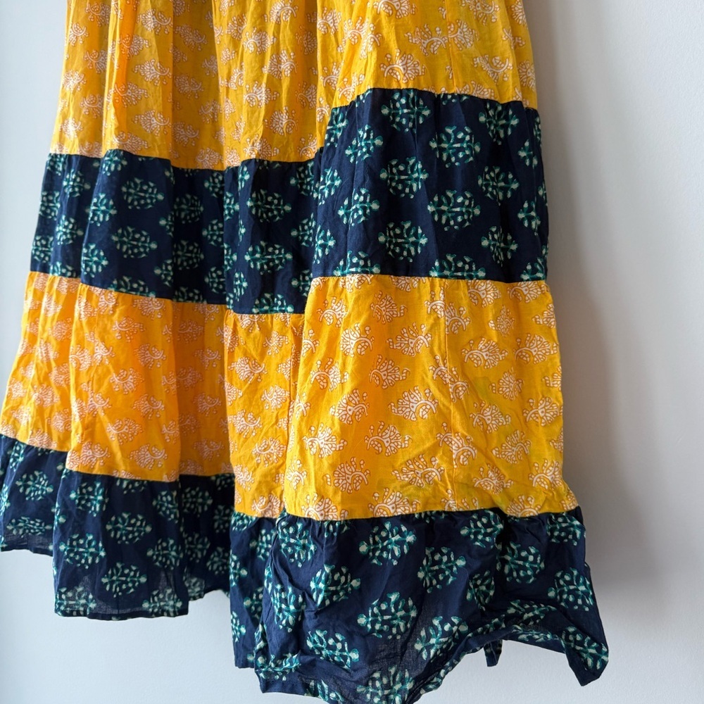 SOLD Boho Cottage Tiered Maxi Skirt Size Small Medium Navy Blue Yellow - Picture 6 of 7